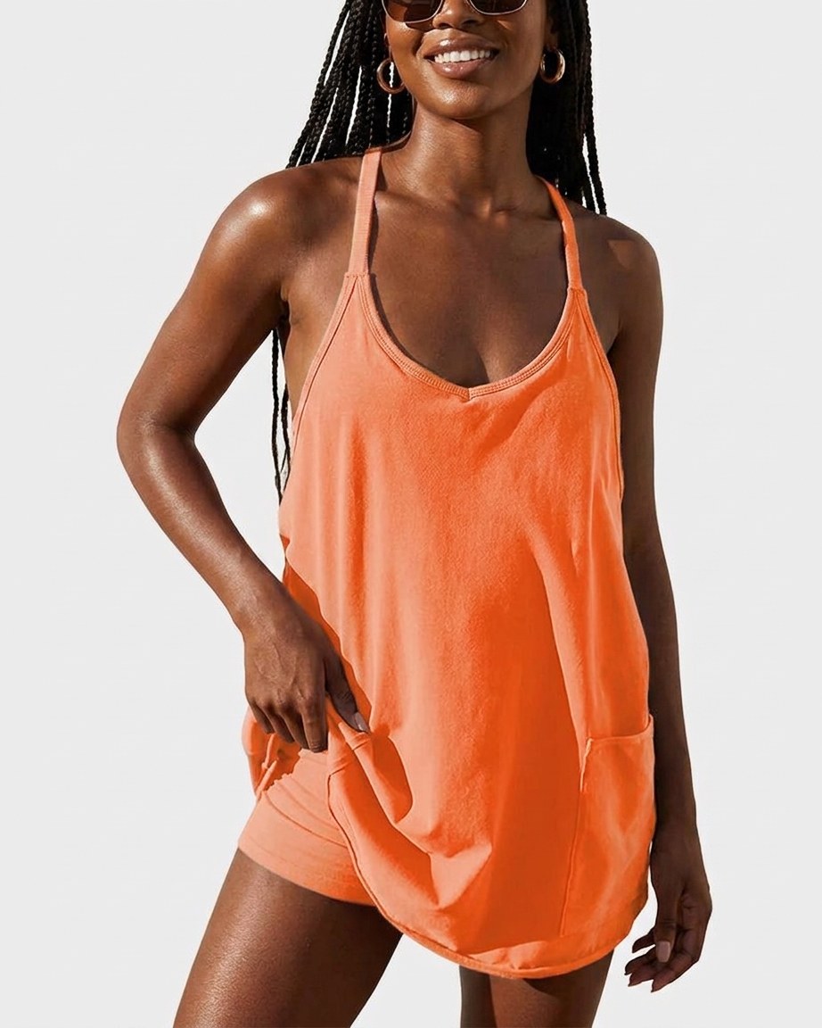 2-in-1 Lounge Romper Dress-orange