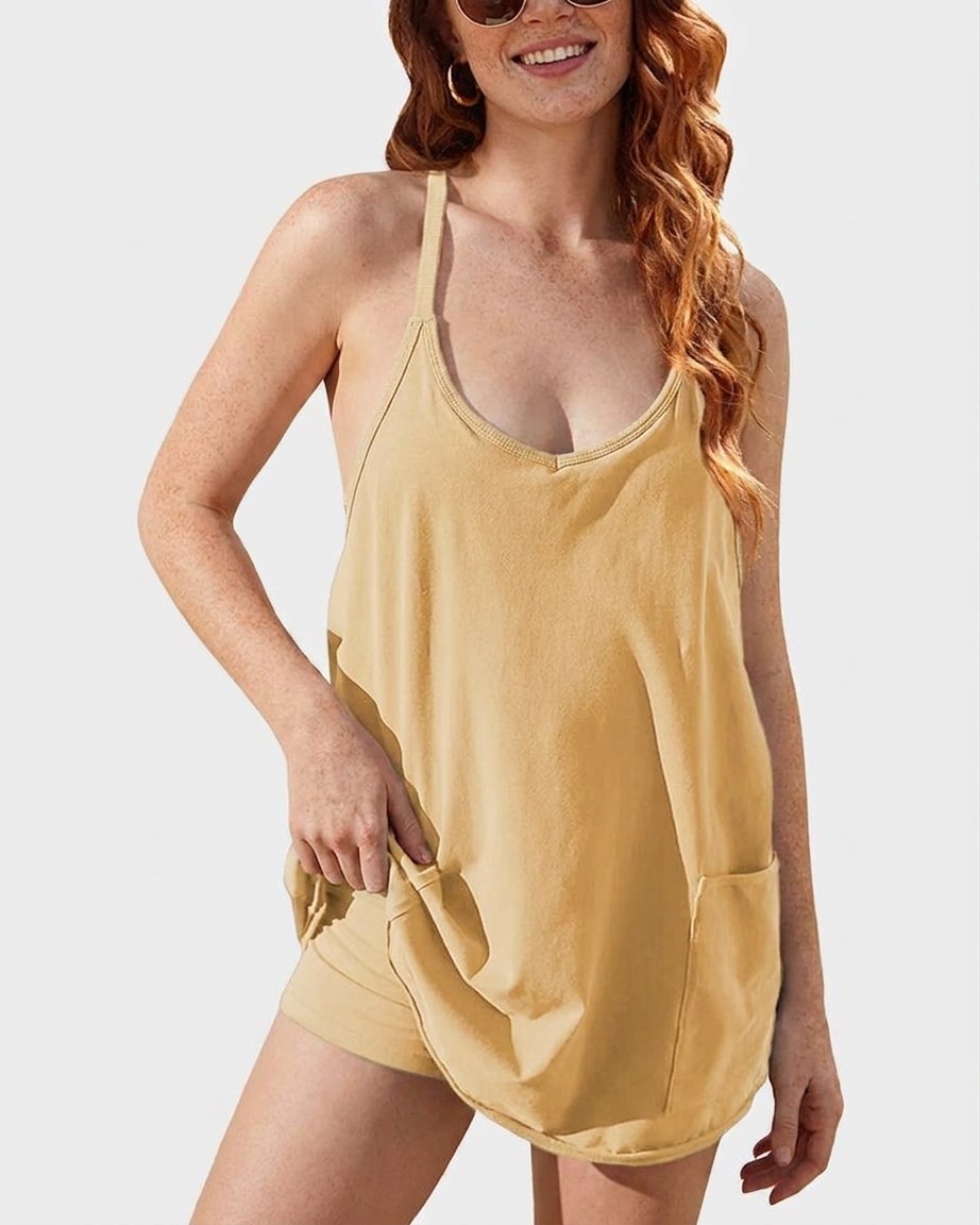 2-in-1 Lounge Romper Dress-yellow