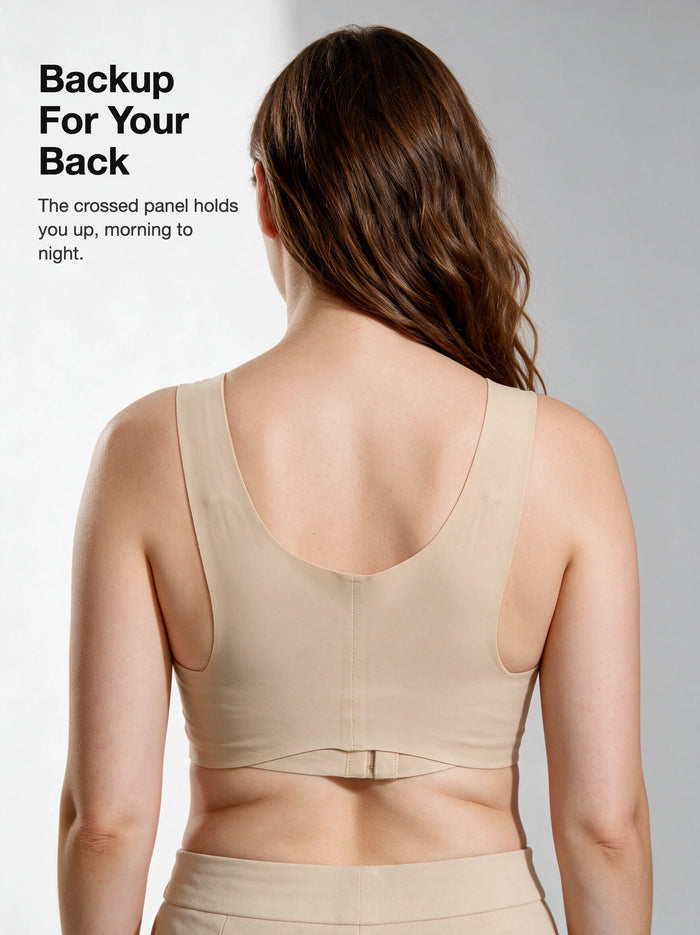 Backup for your back: the crossed panel holds you up morning to night
